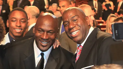 Magic Johnson and Michael Jordan, NBA legends.