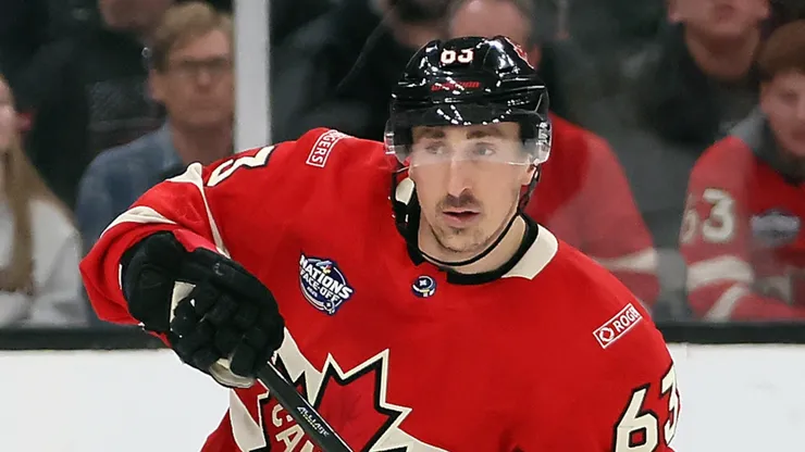 Brad Marchand #63 of Team Canada skates against Team United States in the NHL 4 Nations Face-Off Championship Game at TD Garden on February 20, 2025 in Boston, Massachusetts.