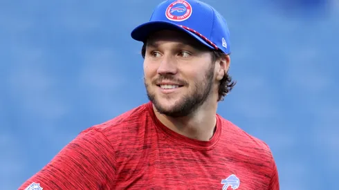 Josh Allen #17 of the Buffalo Bills looks on prior to the game against the Jacksonville Jaguars at Highmark Stadium on September 23, 2024 in Orchard Park, New York.