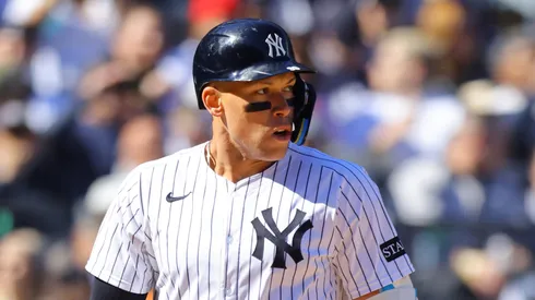 Aaron Judge #99 of the New York Yankees in action against the Milwaukee Brewers at Yankee Stadium on March 27, 2025 in New York City. New York Yankees defeated the Milwaukee Brewers 4-2.