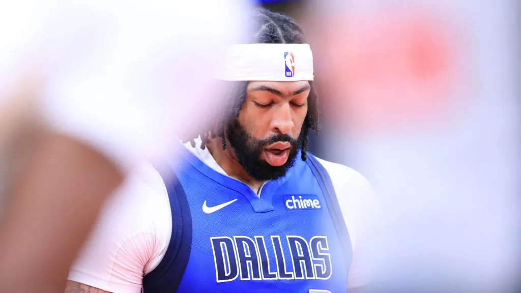 Anthony Davis looks down