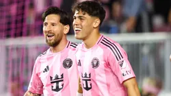 Lionel Messi #10 of Inter Miami CF celebrates the team's first goal scored by Tomás Aviles #6 of Inter Miami CF (not in frame) during the MLS match between Inter Miami CF and New York City FC at Chase Stadium on February 22, 2025 in Fort Lauderdale, Florida.