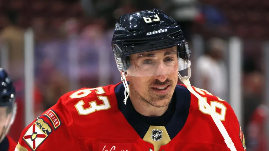 Brad Marchand #63 of the Florida Panthers warms up prior to a game against the Montreal Canadiens at Amerant Bank Arena on March 30, 2025 in Sunrise, Florida.