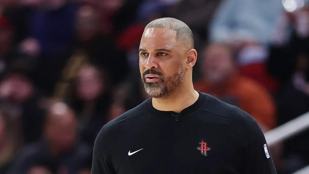 Head coach Ime Udoka of the Houston Rockets looks on against the Minnesota Timberwolves