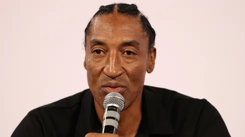 Scottie Pippen speaks to media during the 2024 NBL Finals Launch at John Cain Arena on February 20, 2024 in Melbourne, Australia.