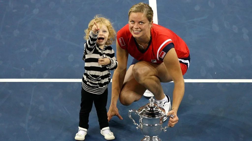 Clijsters and her daughter Jada at Arthur Ashe Stadium after she won the 2009 US Open title (Al Bello/Getty Images)