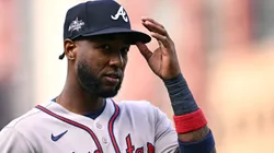 Jurickson Profar #7 of the Atlanta Braves looks on during the first inning against the San Diego Padres at Petco Park on March 30, 2025 in San Diego, California.