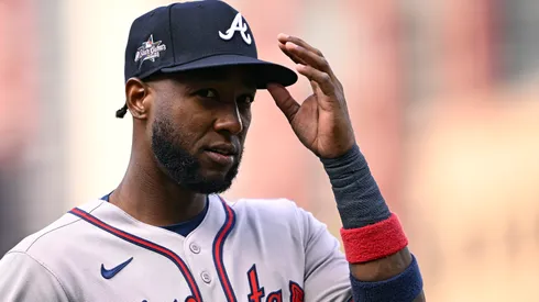 Jurickson Profar #7 of the Atlanta Braves looks on during the first inning against the San Diego Padres at Petco Park on March 30, 2025 in San Diego, California.