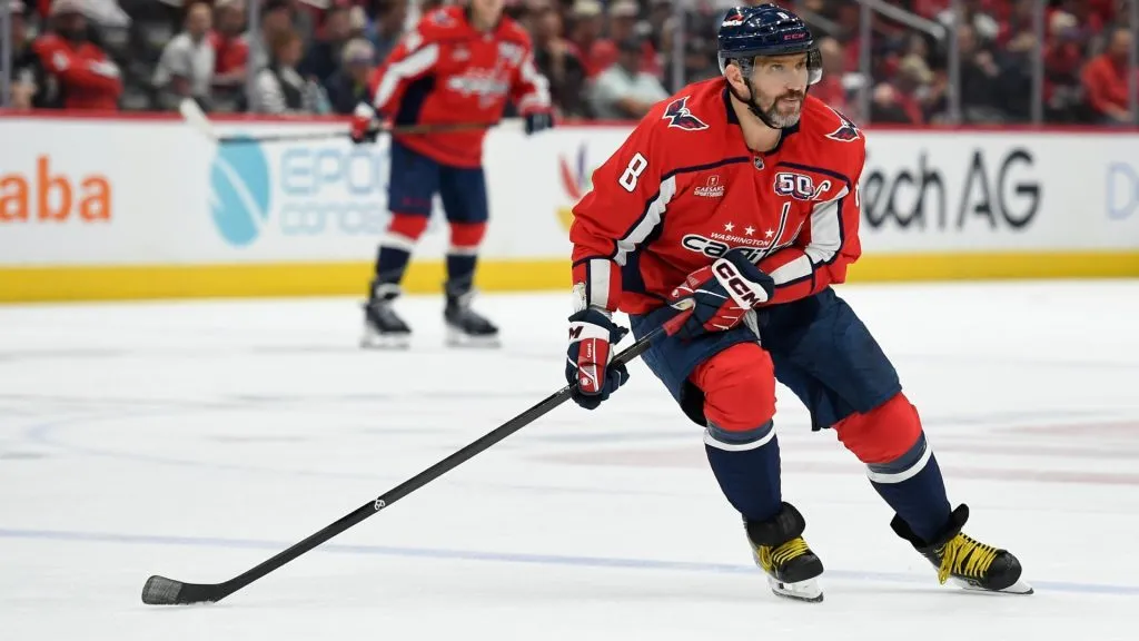 Alex Ovechkin #8 of the Washington Capitals skates on the ice against the Buffalo Sabres during the second period at Capital One Arena on March 30, 2025 in Washington, DC. (Photo by Hannah Foslien/Getty Images)
