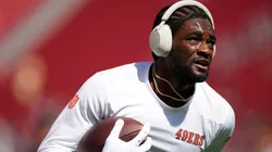 Brandon Aiyuk #11 of the San Francisco 49ers warms up before the game against the New England Patriots at Levi's Stadium on September 29, 2024 in Santa Clara, California.