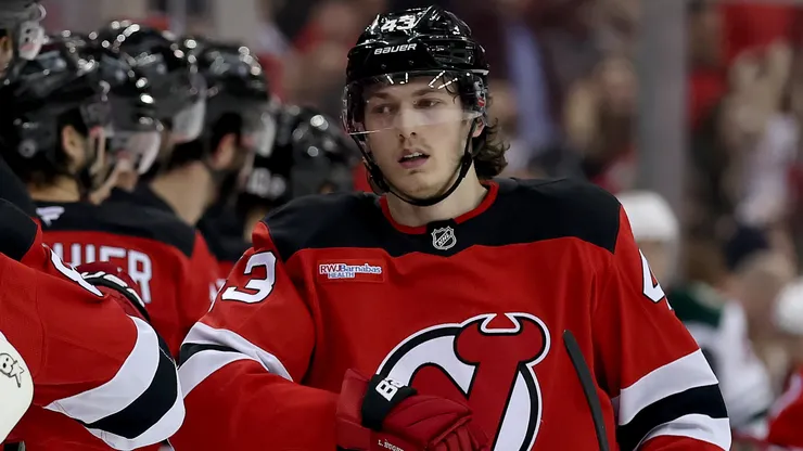 Luke Hughes #43 of the New Jersey Devils