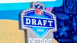 A detail of the NFL logo for the 2024 NFL draft during round four of the 2024 NFL draft at Campus Martius Park and Hart Plaza on April 27, 2024.