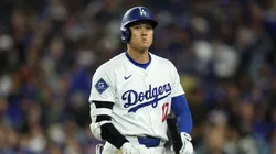 Shohei Ohtani #17 of the Los Angeles Dodgers reacts after striking out during the fourth inning against the Atlanta Braves at Dodger Stadium on March 31, 2025 in Los Angeles, California.