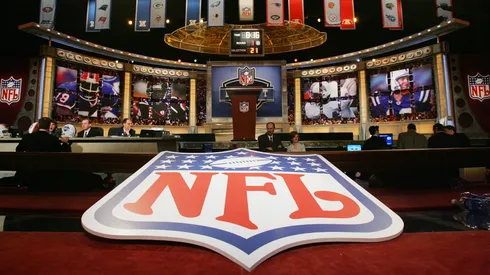The stage is shown with the NFL Logo at the 2006 NFL Draft on April 29, 2006.