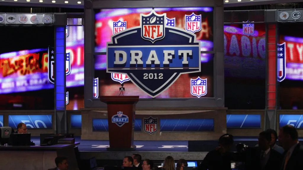 A detail of the video board and stage during the 2012 NFL Draft. (Source: Chris Chambers/Getty Images)