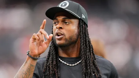 Davante Adams #17 of the Las Vegas Raiders looks on before the game against the Cleveland Browns at Allegiant Stadium on September 29, 2024 in Las Vegas, Nevada.