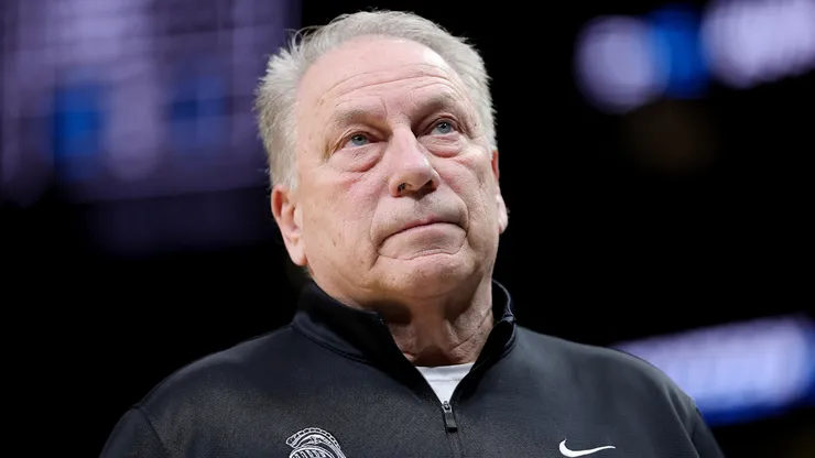 Head coach Tom Izzo of the Michigan State Spartans looks on during the first half against the Ole Miss Rebels in the South Regional Sweet Sixteen round of the NCAA Men's Basketball Tournament at State Farm Arena on March 28, 2025 in Atlanta, Georgia.