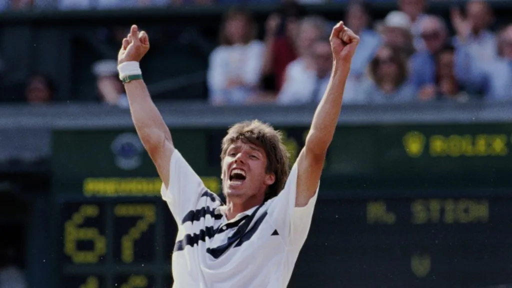 Stich celebrates his 1991 Wimbledon title (Bob Martin/Getty Images)