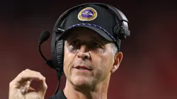 Head coach John Harbaugh of the Baltimore Ravens looks on during the NFL game against the Kansas City Chiefs at GEHA Field at Arrowhead Stadium on September 05, 2024 in Kansas City, Missouri. The Chiefs defeated the Ravens 27-20.