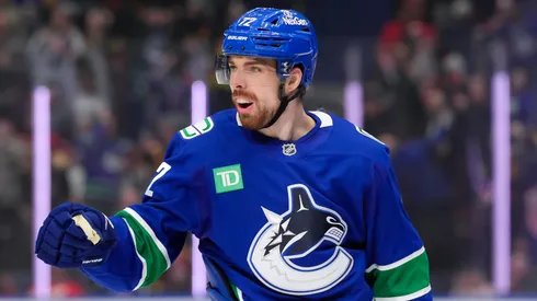 Filip Chytil #72 of the Vancouver Canucks celebrates after scoring a goal against the Detroit Red Wings during the third period of their NHL game at Rogers Arena on February 2, 2025 in Vancouver, British Columbia, Canada.