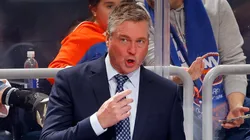 Head coach Patrick Roy of the New York Islanders handles bench duties in his first game with the team against the Dallas Stars at UBS Arena on January 21, 2024 in Elmont, New York.