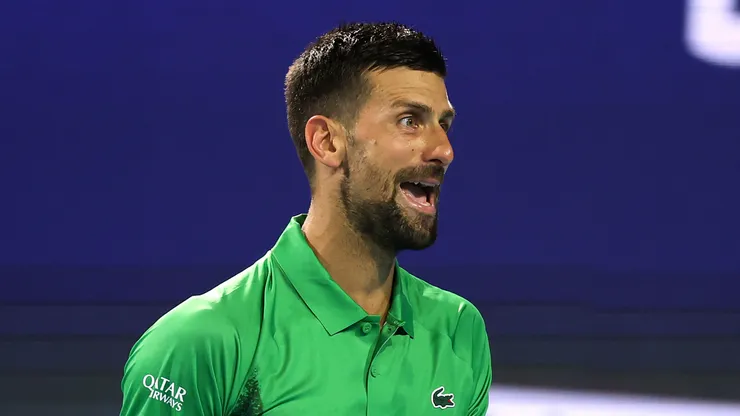 Novak Djokovic reacts after losing a point during the 2025 Miami Open final