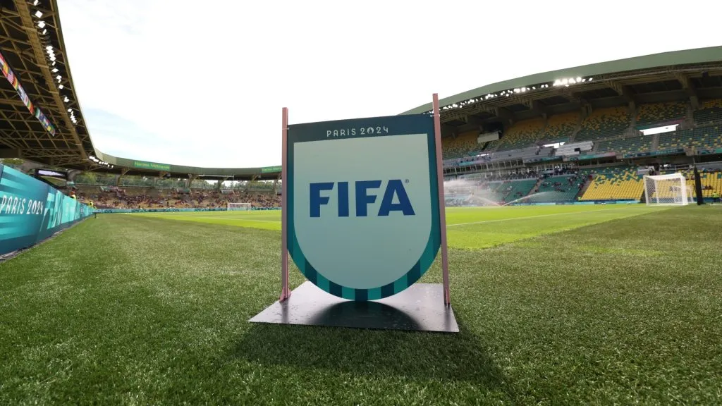 General view inside the stadium as a sign with the FIFA logo can be seen prior to the Women’s group C match between Spain and Japan during the Olympic Games Paris 2024. (Source: Robert Cianflone/Getty Images)