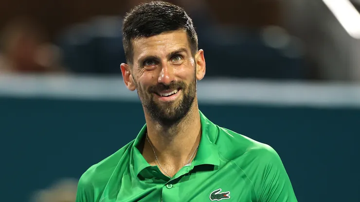 Novak Djokovic of Serbia reacts after winning a game.
