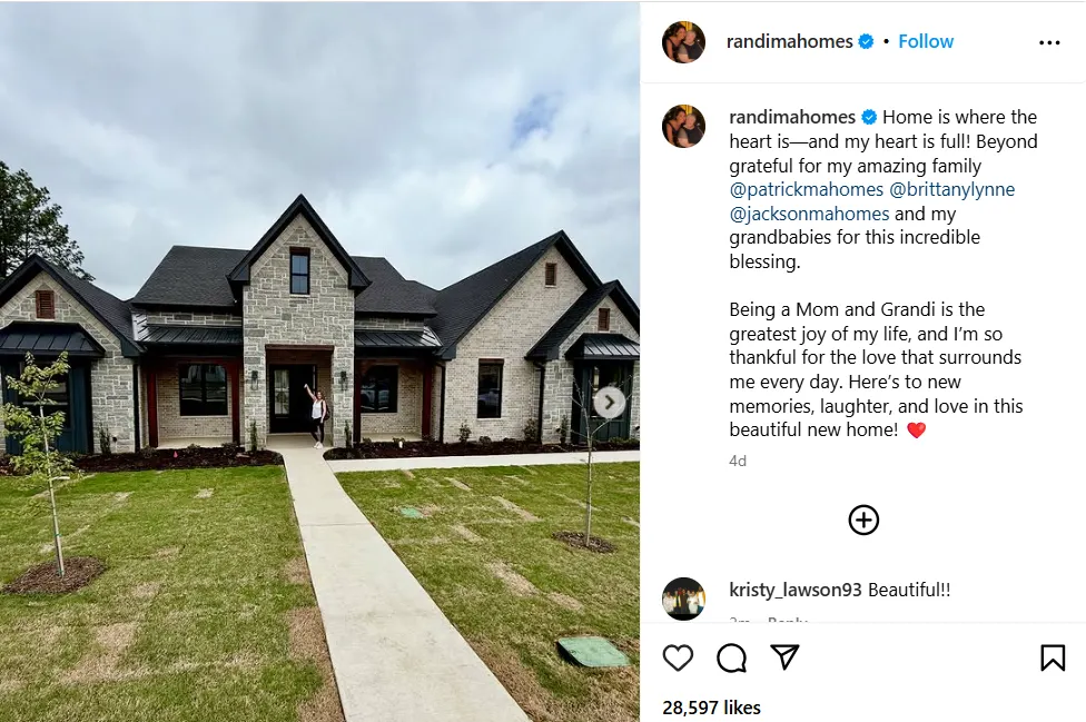 Randi Mahomesā Instagram post with her new home