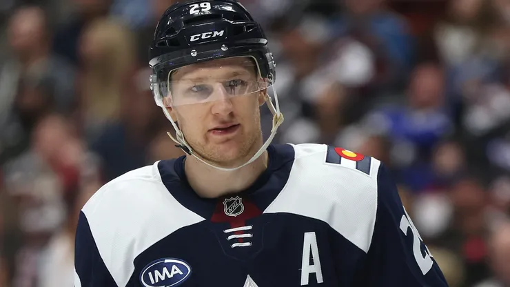 Nathan MacKinnon #29 of the Colorado Avalanche plays the Nashville Predators in the third period at Ball Arena on December 14, 2024.
