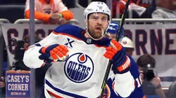 eon Draisaitl #29 of the Edmonton Oilers celebrates his game-winning goal in overtime against the New York Islanders at UBS Arena on March 14, 2025 in Elmont, New York.