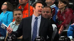 Head coach Joe Sacco reacts to a call as the Avalanche face the Nashville Predators on March 30, 2013 in Denver, Colorado.