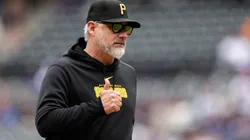 Derek Shelton #17 of the Pittsburgh Pirates reacts walking off the field during the first inning against the New York Mets at Citi Field on April 17, 2024 in New York City.