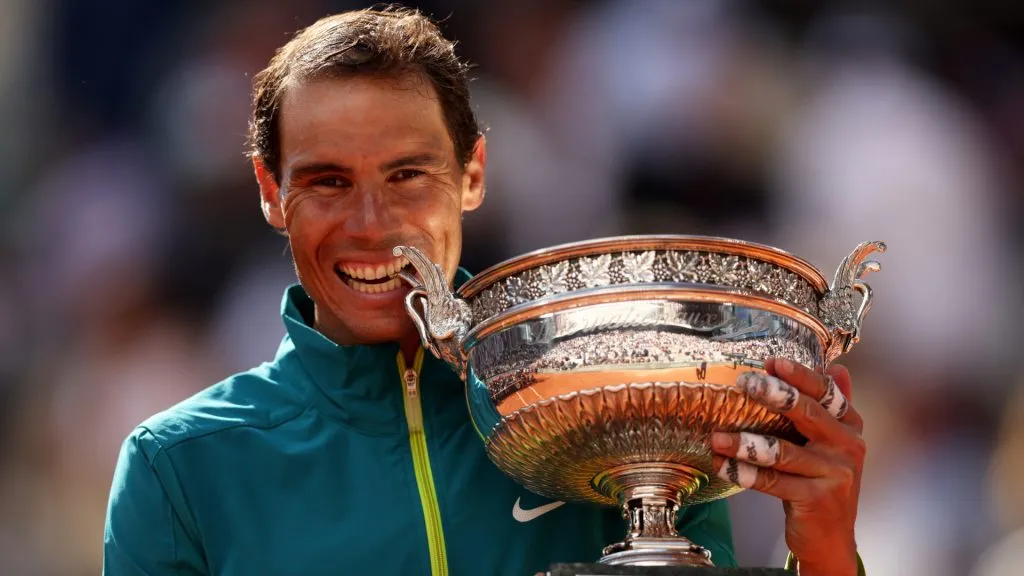Rafael Nadal celebrates his last title at Roland Garros in 2022.