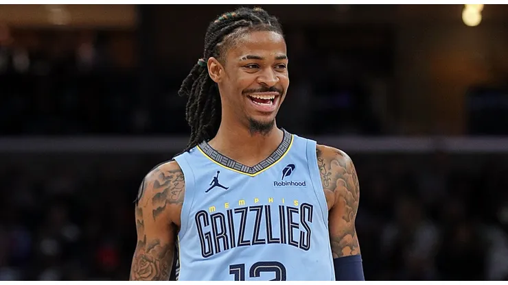 Ja Morant #12 of the Memphis Grizzlies reacts during the first half against the Phoenix Suns at FedExForum on March 10, 2025 in Memphis, Tennessee.