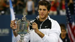 Juan Martin Del Potro of Argentina holds the championship trophy after defeating Roger Federer in the 2009 US Open final.