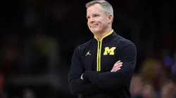 Head coach Dusty May of the Michigan Wolverines reacts during the second half against the Auburn Tigers in the South Regional Sweet Sixteen round of the NCAA Men's Basketball Tournament at State Farm Arena on March 28, 2025 in Atlanta, Georgia.