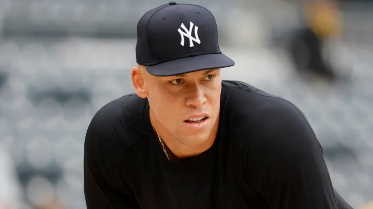 Aaron Judge #99 of the New York Yankees looks on during batting practice before the game against the Pittsburgh Pirates during the home opener at PNC Park on April 4, 2025 in Pittsburgh, Pennsylvania.
