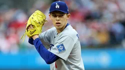 Roki Sasaki #11 of the Los Angeles Dodgers pitches during the first inning against the Philadelphia Phillies at Citizens Bank Park on April 05, 2025 in Philadelphia, Pennsylvania.