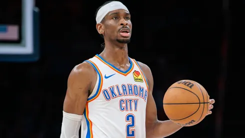 Shai Gilgeous-Alexander #2 of the Oklahoma City Thunder brings the ball up court during the fourth quarter against the Indiana Pacers Paycom Center on March 29, 2025 in Oklahoma City, Oklahoma.