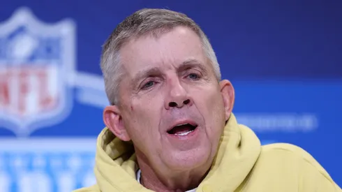 Head coach Sean Payton of the Denver Broncos speaks to the media during the NFL Scouting Combine at the Indiana Convention Center on February 25, 2025 in Indianapolis, Indiana.