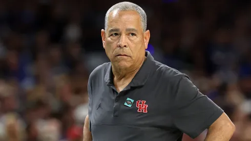 Head Coach Kelvin Sampson of the Houston Cougars reacts during the first half in the Final Four game of the NCAA Men's Basketball Tournament against the Duke Blue Devils at the Alamodome on April 05, 2025 in San Antonio, Texas.