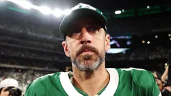 Aaron Rodgers looks on during the game against the New England Patriots at MetLife Stadium on September 19, 2024 in East Rutherford, New Jersey.