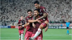 Paulo Diaz of River Plate celebrates with teammates