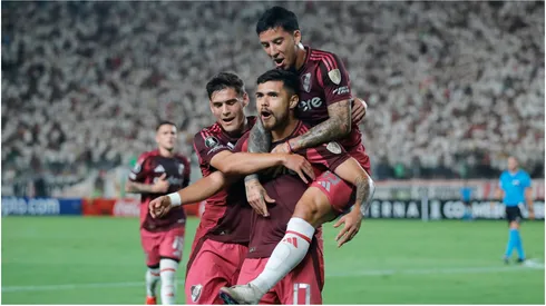Paulo Diaz of River Plate celebrates with teammates