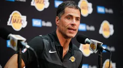 Rob Pelinka discusses the upcoming Los Angeles Lakers' season at UCLA Health Training Center on September 20, 2018.