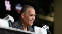 Head Coach Kelvin Sampson of the Houston Cougars speaks with the media after the loss to the Florida Gators in the National Championship of the NCAA Men's Basketball Tournament at the Alamodome on April 07, 2025 in San Antonio, Texas.