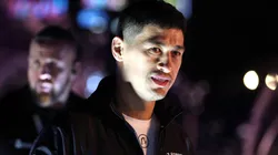 Dmitry Bivol prepares to enter the stage, ahead of his Undisputed Light Heavyweight Title Fight against Artur Beterbiev during grand arrivals as part of Beterbiev v Bivol 2: The Last Crescendo at Boulevard City on February 18, 2025 in Riyadh, .