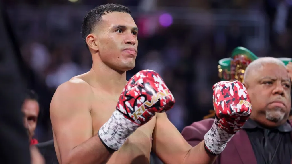 WBC interim light heavyweight champion David Benavidez waits for the start of his title fight against WBA light heavyweight champion David Morrell Jr. at T-Mobile Arena on February 01, 2025 in Las Vegas, Nevada. Benavidez won the WBA title by unanimous decision. (Photo by Steve Marcus/Getty Images)