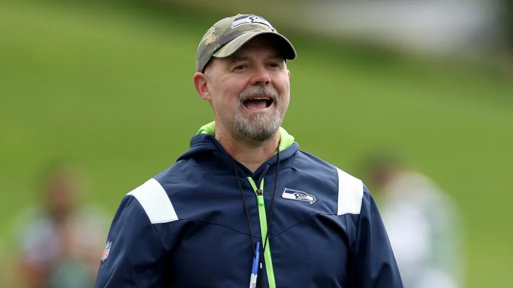 Former offensive coordinator Ryan Grubb of the Seattle Seahawks looks on during practice at Virginia Mason Athletic Center on June 03, 2024 in Renton, Washington.